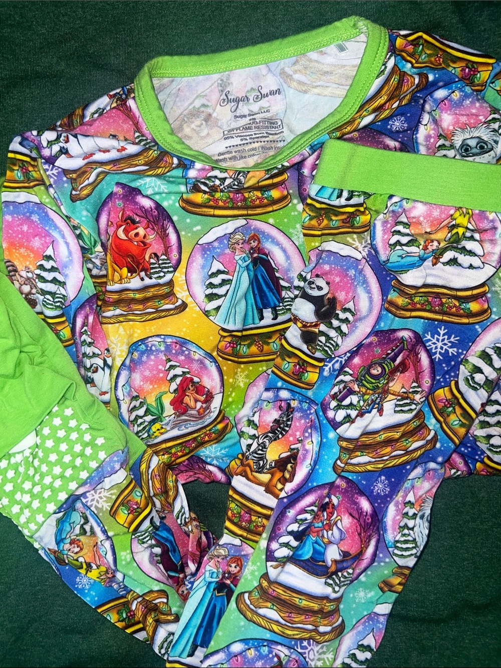 Sugar Swan Snow Globe Character bamboo Pajama Set - Bright Multi & Lime
